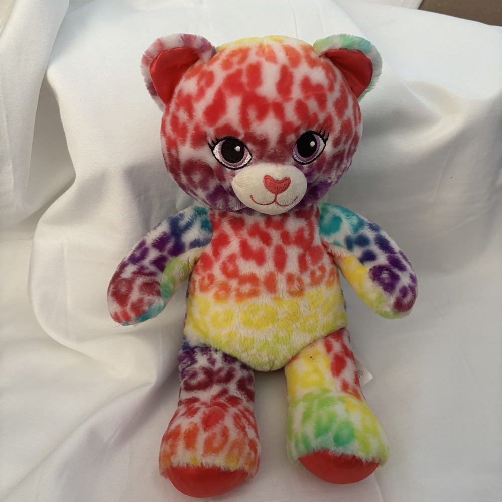 Build-A-Bear Rainbow Spotted Jaguar Leopard Cat Tie Dye Lisa Frank Style
